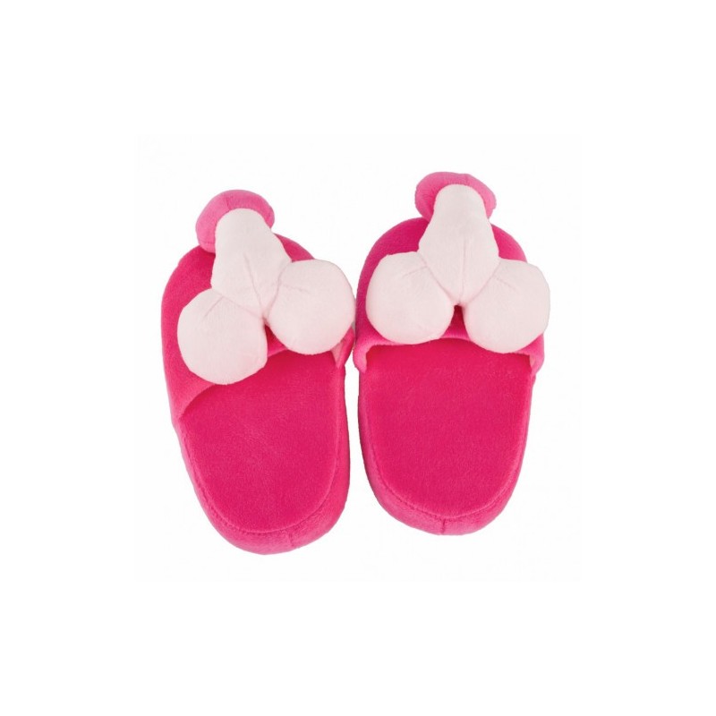 Ροζ ζεστές βελούδινες παντόφλες με Πέος