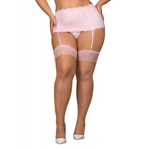 Κάλτσες με δαντέλα σε απαλό ροζ Obsessive Girlly XXL