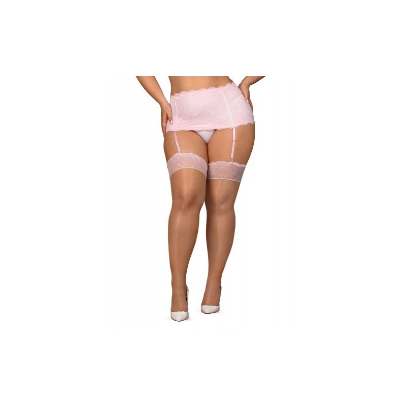 Κάλτσες με δαντέλα σε απαλό ροζ Obsessive Girlly XXL