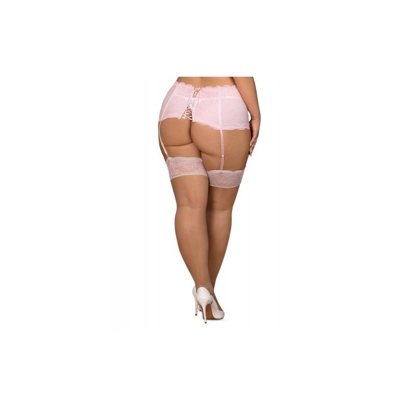 Κάλτσες με δαντέλα σε απαλό ροζ Obsessive Girlly XXL