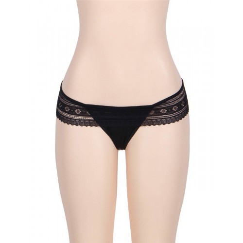 PLUS SIZE Low Rise Lace Thong Black