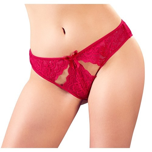 Lace Crotchless Briefs Red