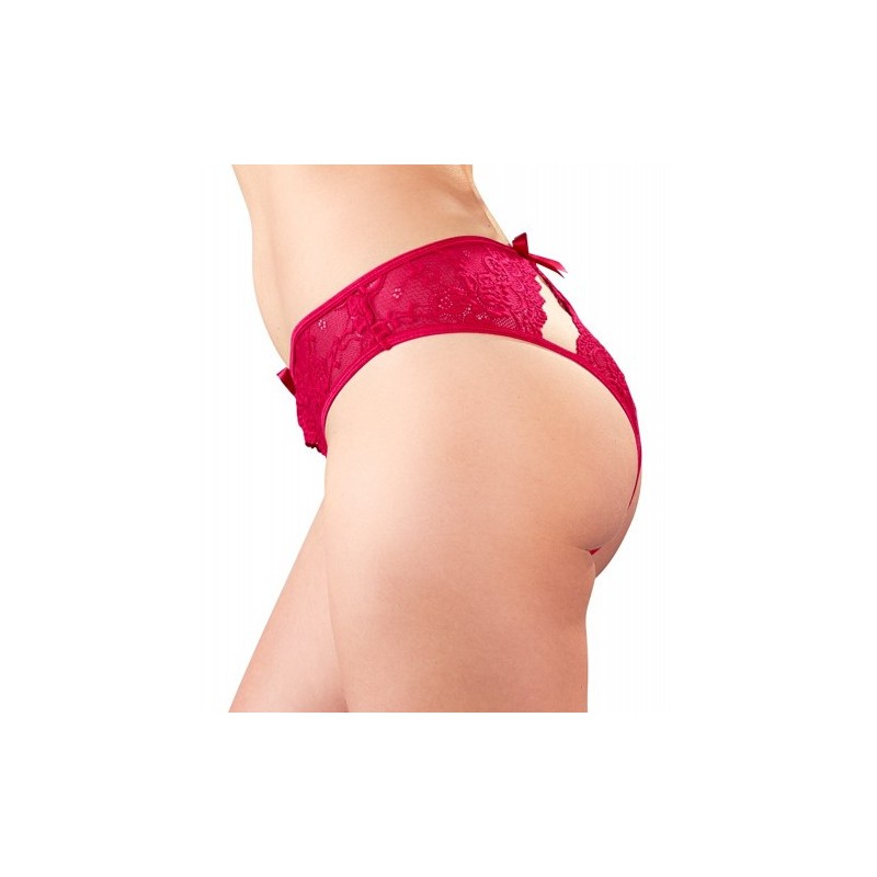 Lace Crotchless Briefs Red