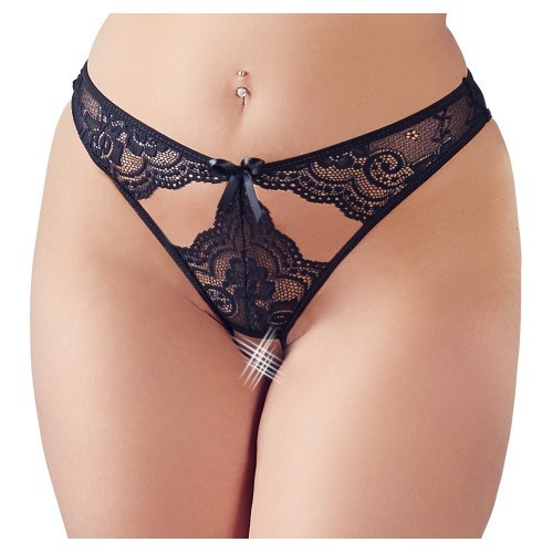 Lace Crotchless Briefs Black