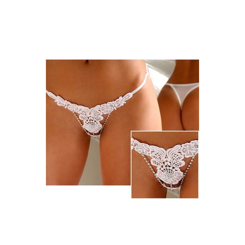 Embroidered Floral G-String White