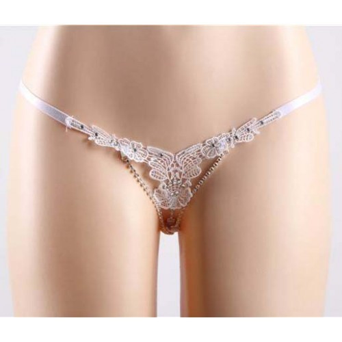 Embroidered Floral G-String White