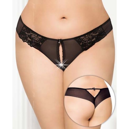Plus Size Crotchless Mesh Panty