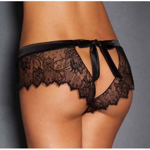 Provocative Black Lace Knickers with Bow Back