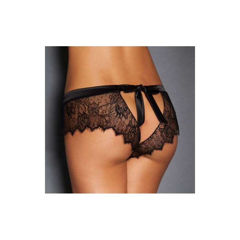 Provocative Black Lace Knickers with Bow Back