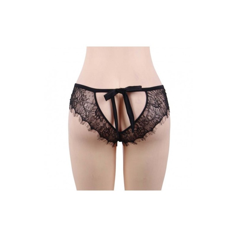 Provocative Black Lace Knickers with Bow Back