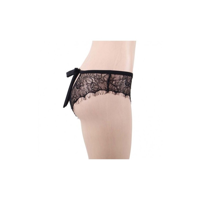 Provocative Black Lace Knickers with Bow Back