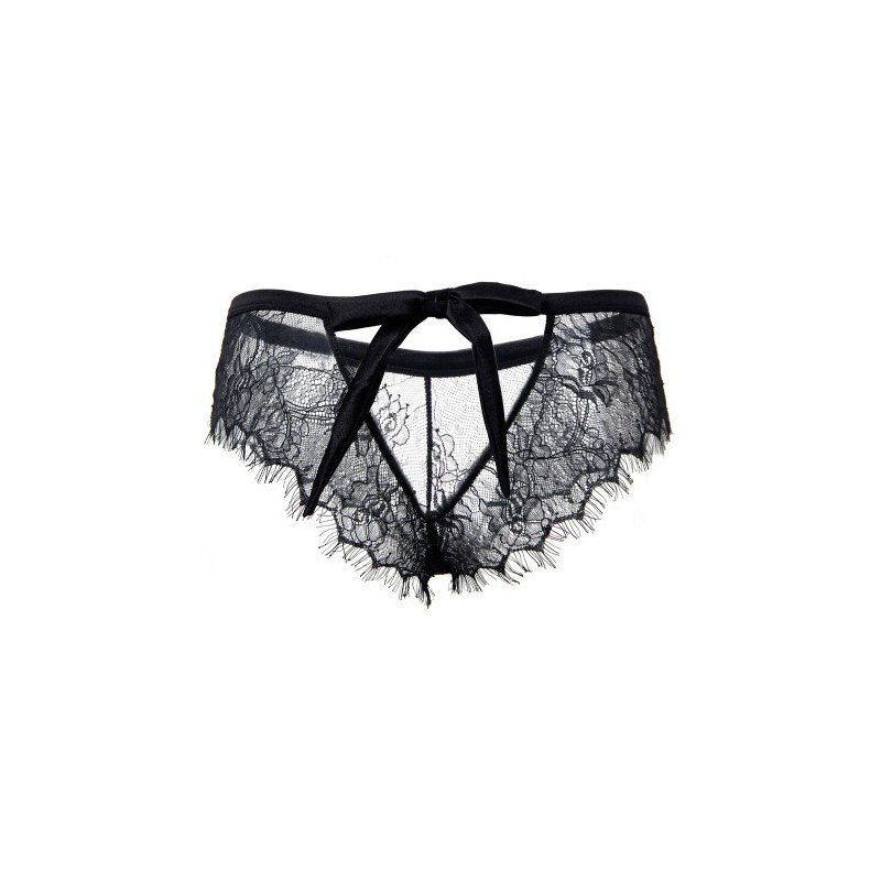 Provocative Black Lace Knickers with Bow Back