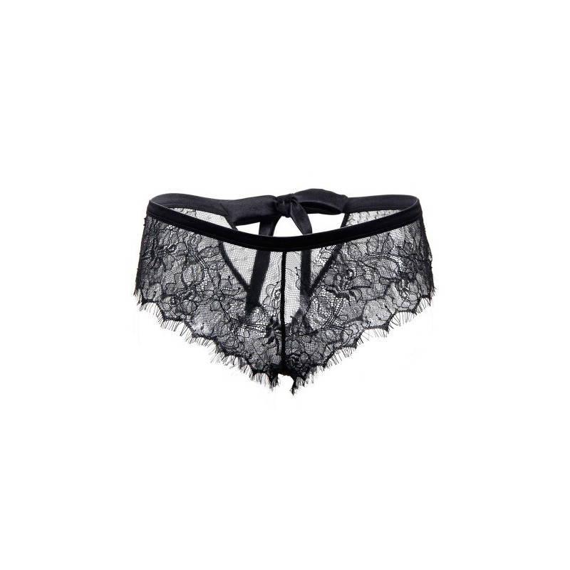 Provocative Black Lace Knickers with Bow Back