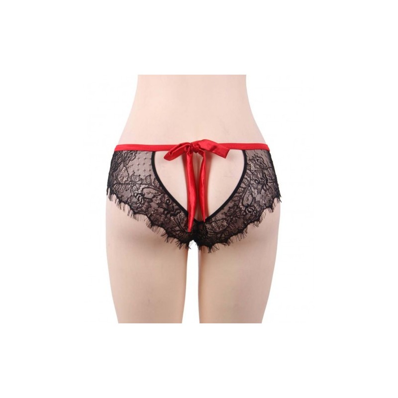 Black Lace Knickers with Red Bow Back