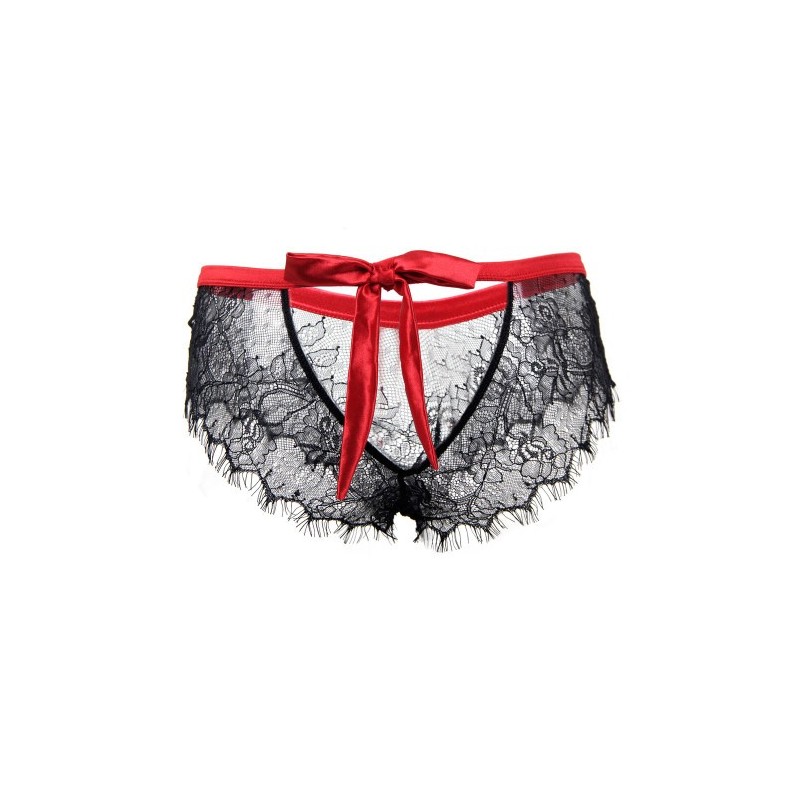 Black Lace Knickers with Red Bow Back