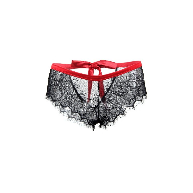 Black Lace Knickers with Red Bow Back