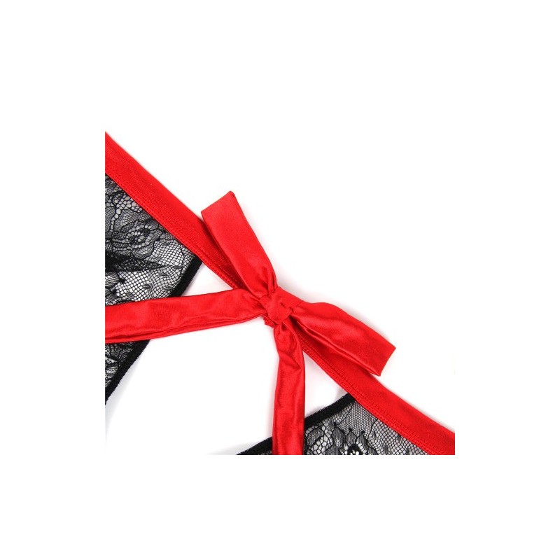 Black Lace Knickers with Red Bow Back