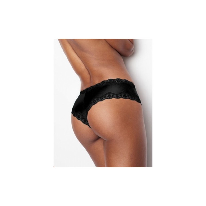 Comfortable Thong with Lace Hem Black