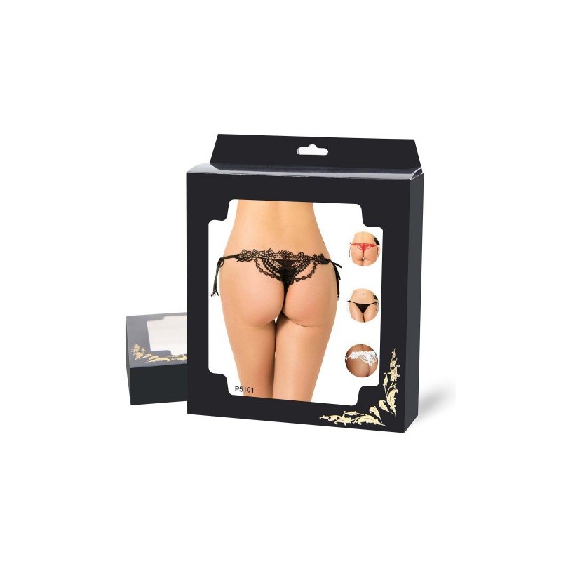 Black G-string with Embroidered Floral Back