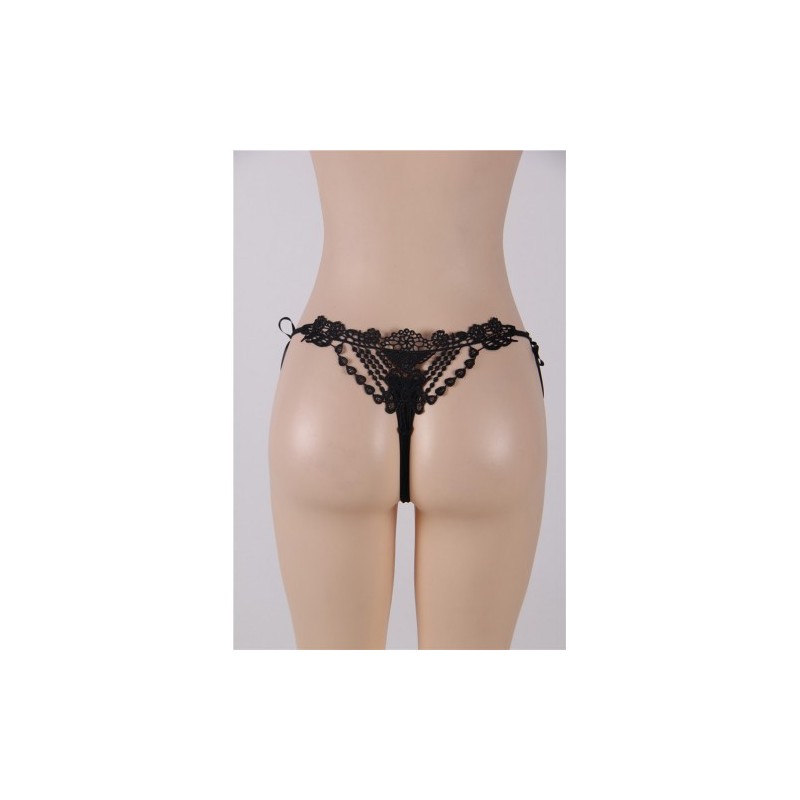 Black G-string with Embroidered Floral Back