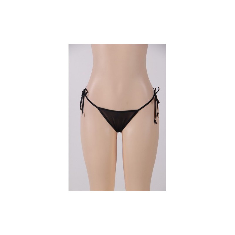 Black G-string with Embroidered Floral Back