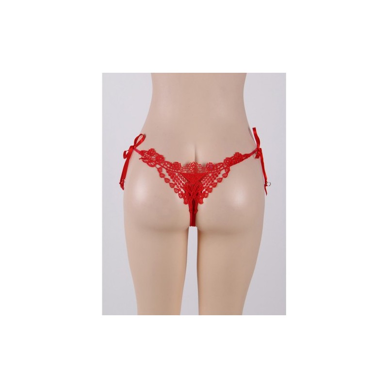 Red G-string with Embroidered Floral Back