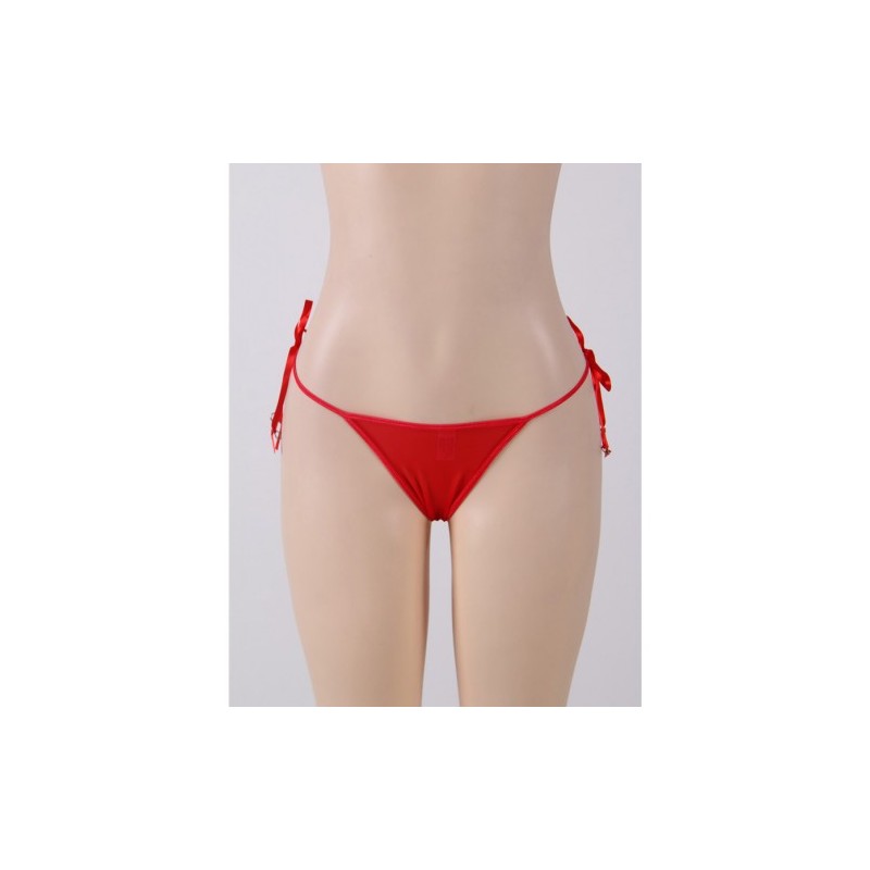 Red G-string with Embroidered Floral Back