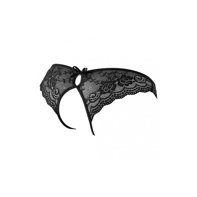 Crotchless Floral Lace Pantie Black