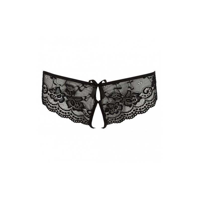 Crotchless Floral Lace Pantie Black
