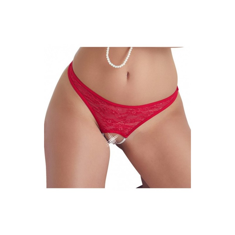 Crotchless Red Lace G-string with Pearls