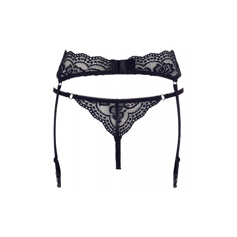 Black Floral Lace Suspender Belt with String