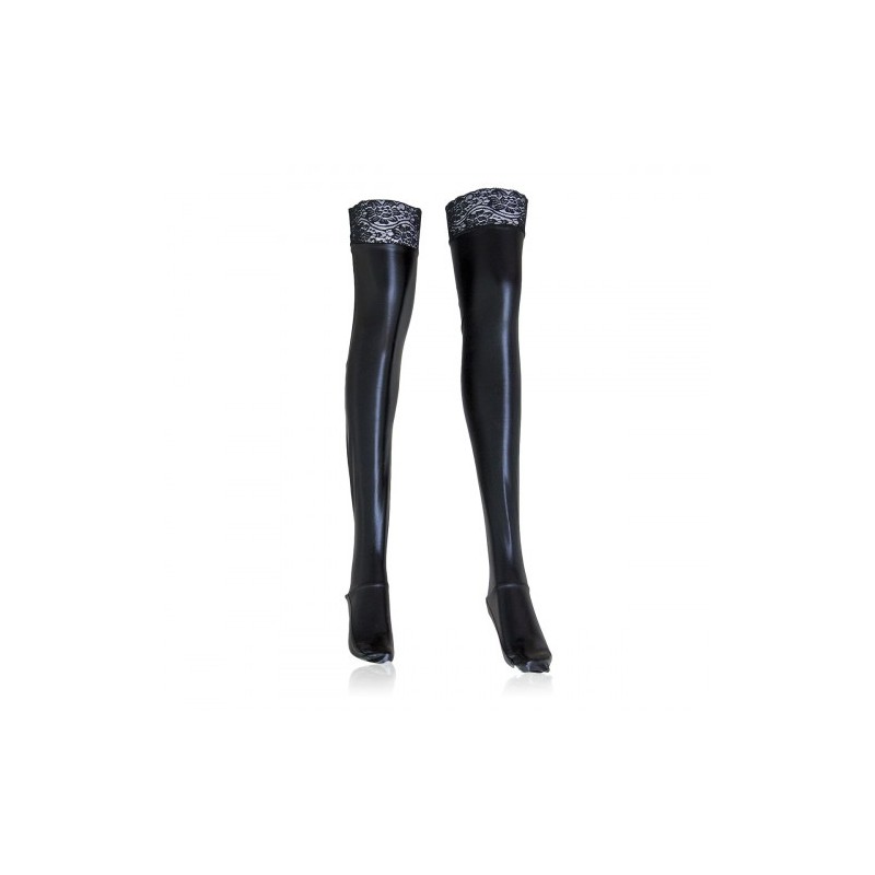 Plus Size Wet Look Hold Up Stocking with Lace