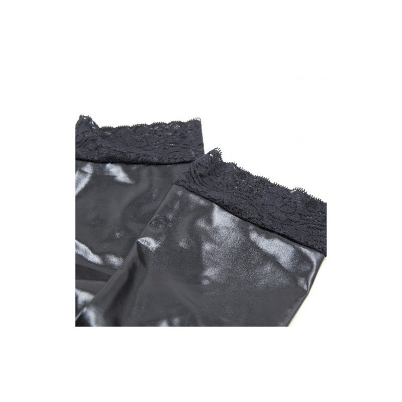 Wet Look Hold Up Stocking with Lace