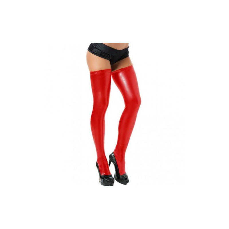 Wet Look Thigh High Stocking Red