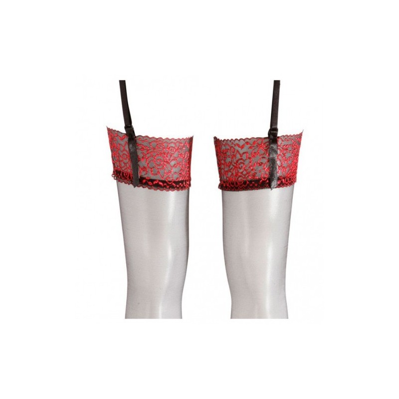 Μαύρη κάλτσα με σκούρα κόκκινη ζαρτιέρα