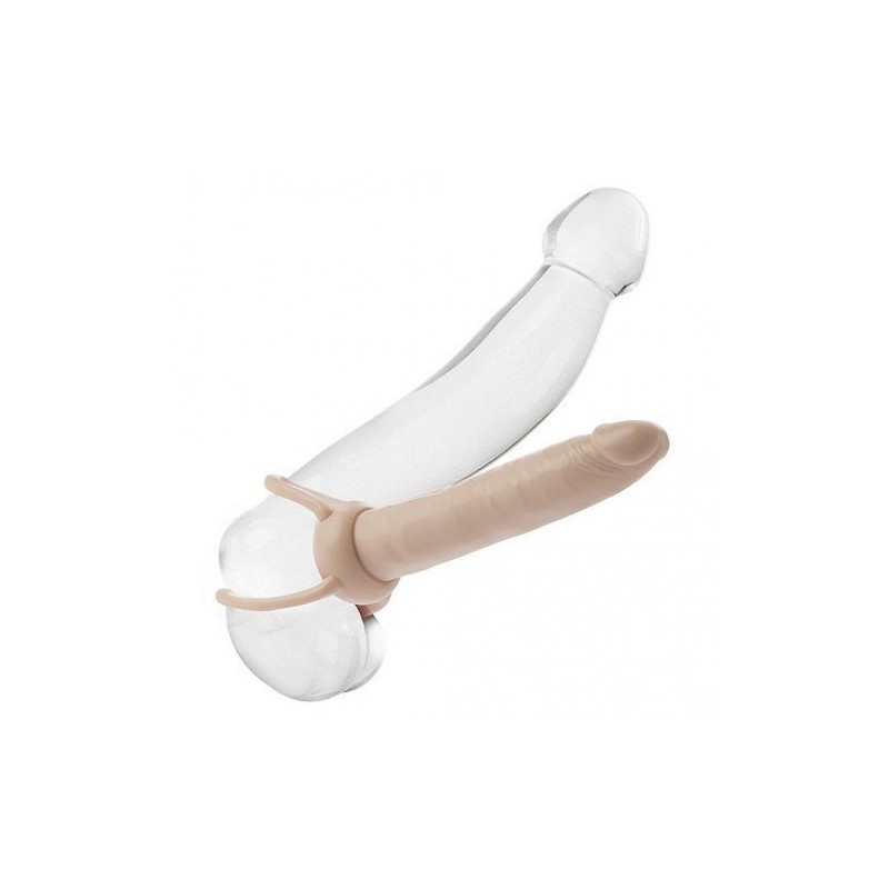 Λευκό προσθετικό Πέους και όρχεων για διπλές ταυτόχρονες απολαύσεις