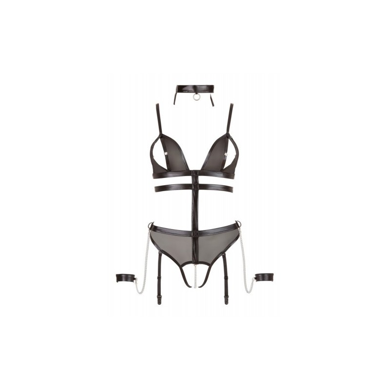 Μαύρο Φετιχιστικό Κορμάκι με Δεσμά Χειροπέδες Cottelli