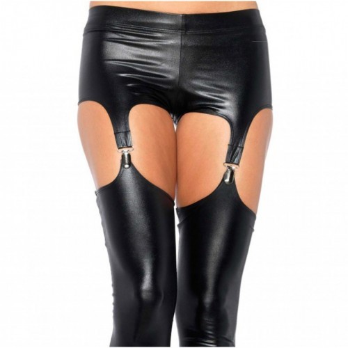 Wet Look Garter Leggings