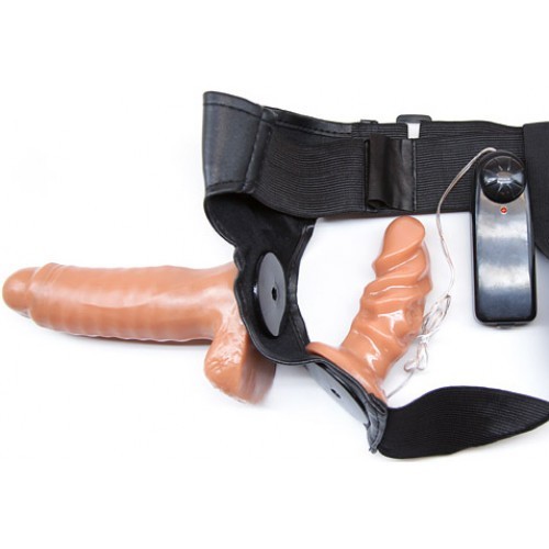 Δονούμενη Ζώνη Στραπόν Ενός Μεγέθους με Διπλό Ντίλντο 16εκ