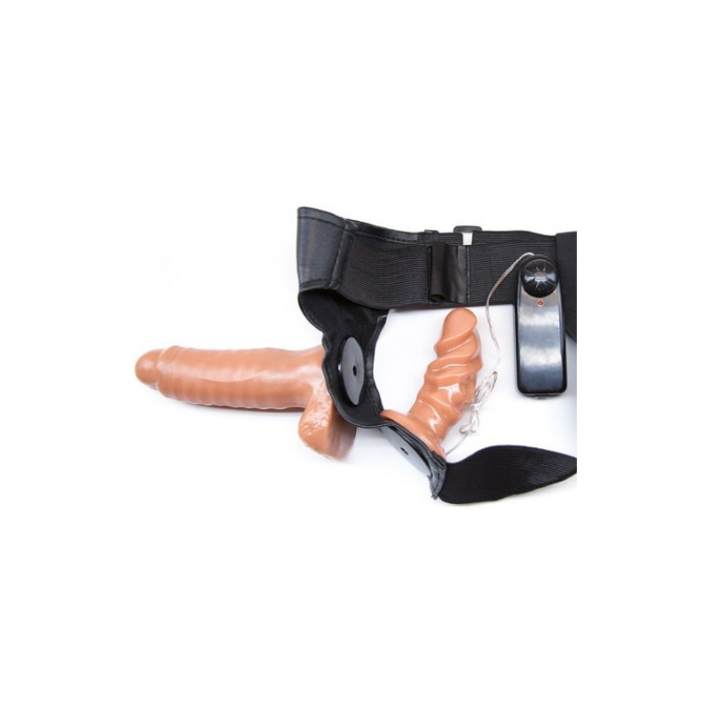 Δονούμενη Ζώνη Στραπόν Ενός Μεγέθους με Διπλό Ντίλντο 16εκ