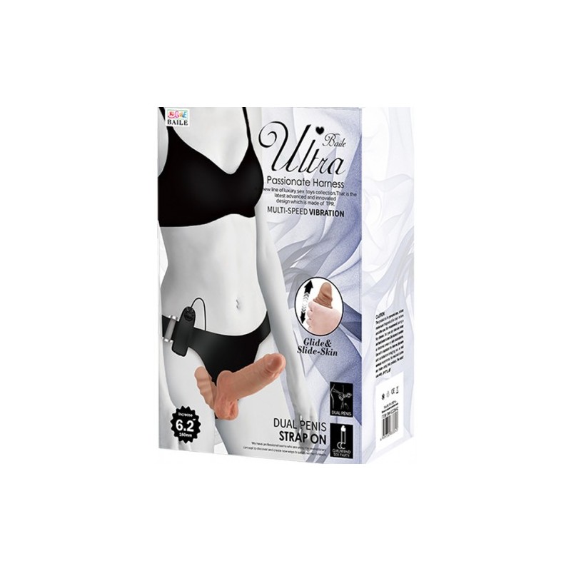 Δονούμενη Ζώνη Στραπόν Ενός Μεγέθους με Διπλό Ντίλντο 16εκ