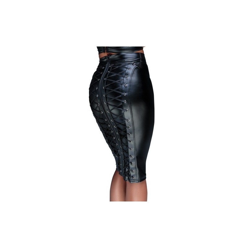 Noir Knee-Length Pencil Skirt with Lacing
