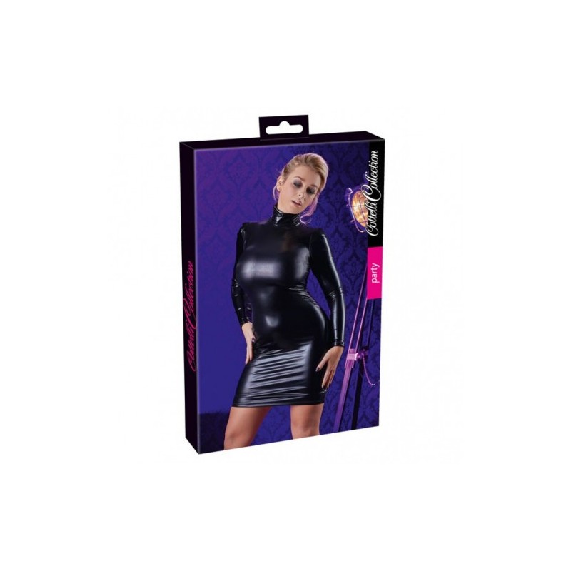 Γυαλιστερό μίνι μαύρο μακρυμάνικο φόρεμα