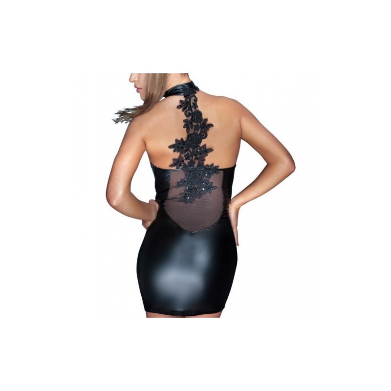 Noir Strapless Wetlook Minidress with Embroidery