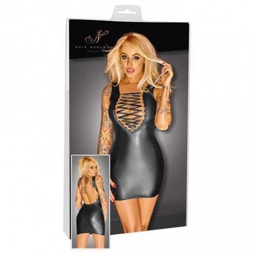 Noir Strapless Wetlook Minidress with Embroidery