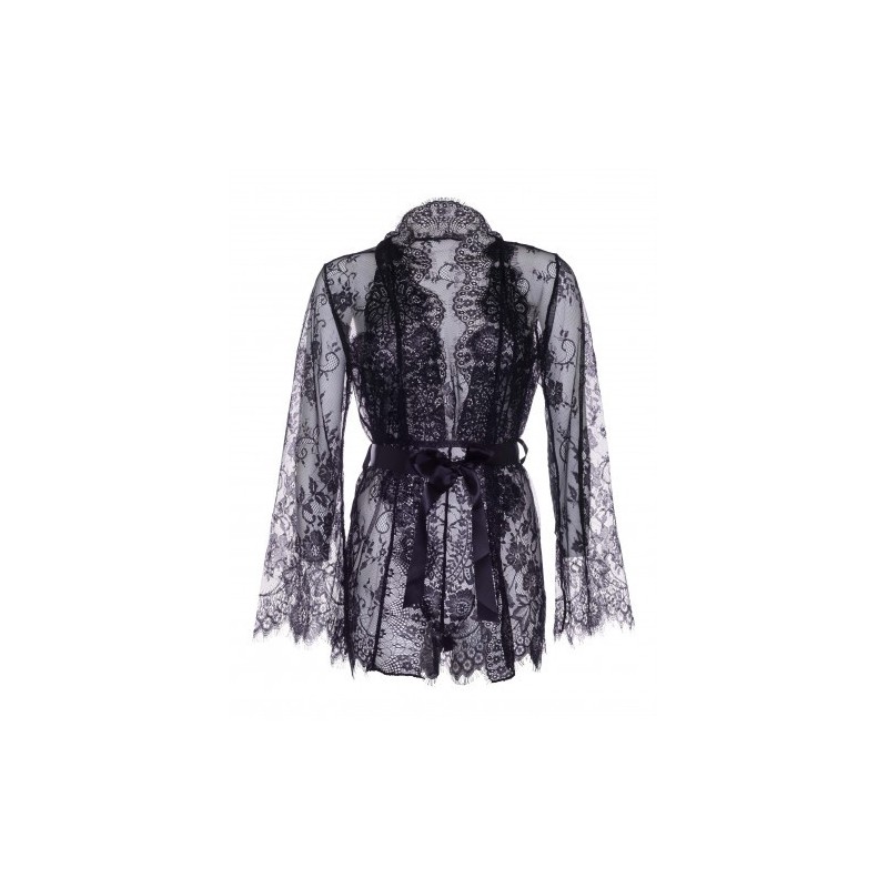 Leg Avenue Floral Lace Teddy With Robe Black