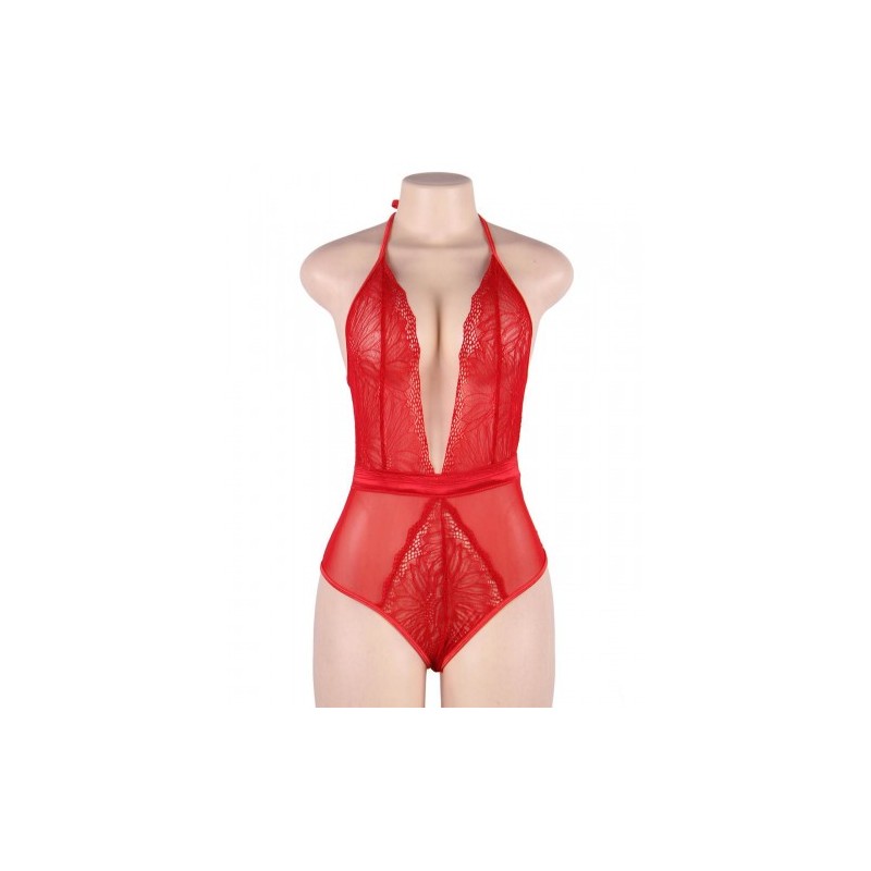 Red Teddy Lingerie with Lace Front