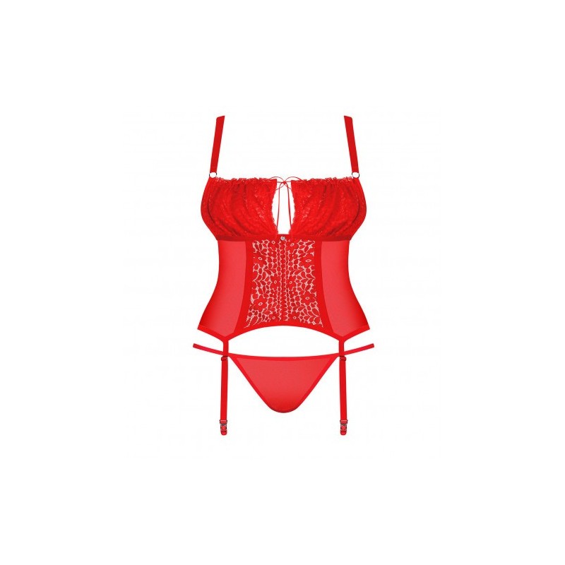 Κόκκινος Κορσές με Στρίνγκ 4XL Obsessive Blossmina