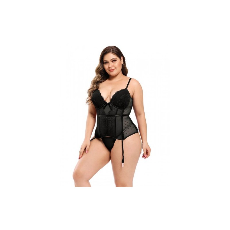 Plus Size Deluxe Black Corset with Suspenders