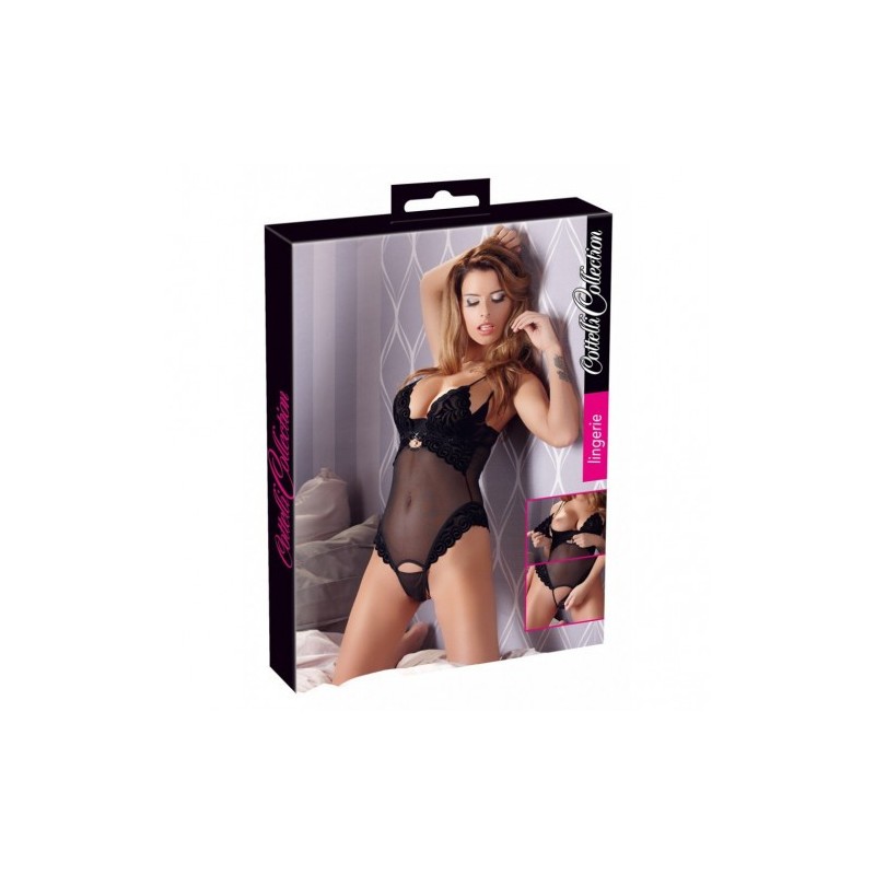 Ημιδιαφανές Σέτ Σέξι μαύρο Κορμάκι μαζί με στρίνγκ Cottelli